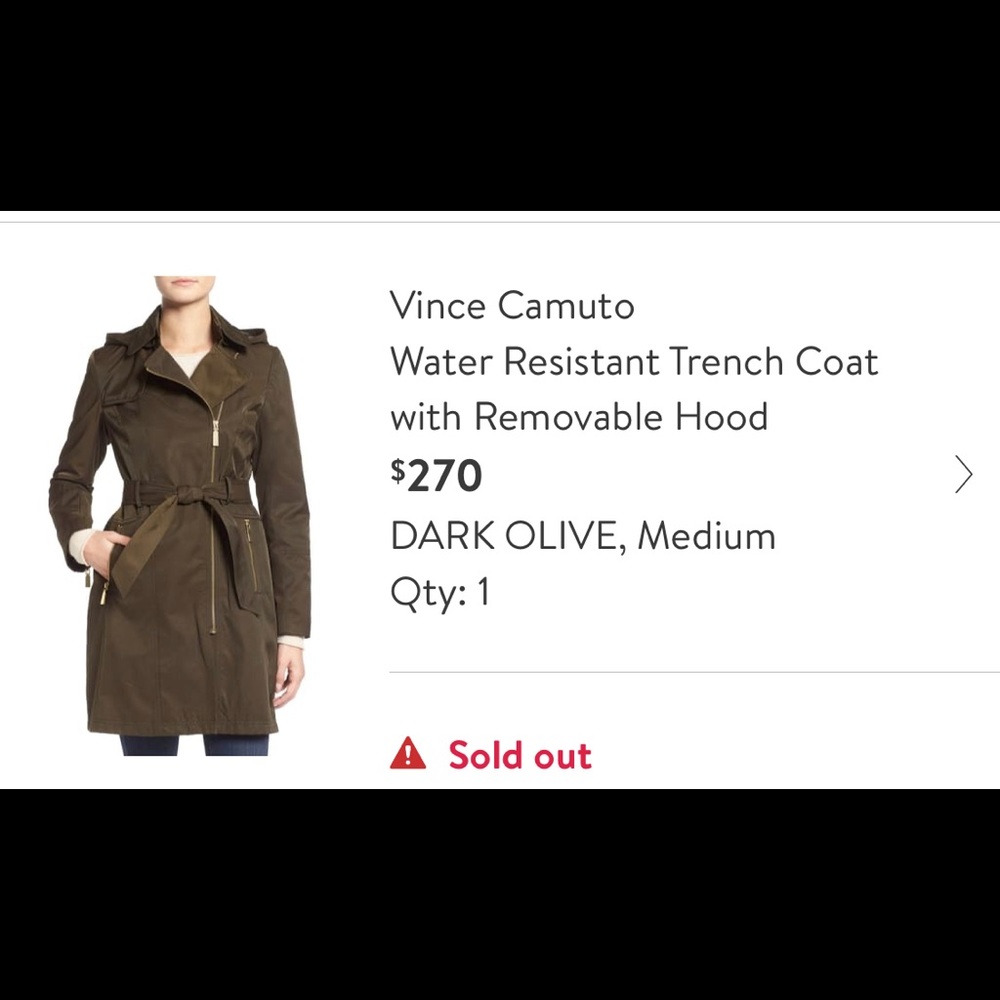 Vince Camuto Jacket Olive Green Trench Coat